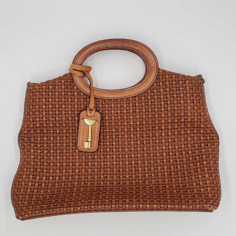 Vintage Fossil Braided Leather Handbag